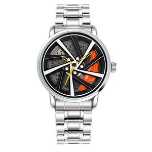 Small MOQ <strong>Black</strong> Color Stainless Steel Band Fashion Style Quartz Movement Alloy Wheel Rim Wrist <strong>Watch</strong> Spinning 360 - Product Image 3