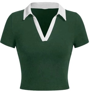 Polo de Manga Corta para Mujer, Color Sólido Personalizado, Tejido Transpirable, Corte Casual, Largo Regular - Product Image 3