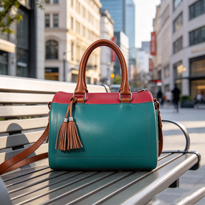 Bolso de mano moderno con asa superior en contraste, espacio interior espacioso y borla decorativa para viajes de fin de semana - Product Image 2