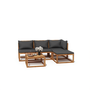 Ensemble de salon de jardin en bois d'acacia massif, 5 pièces, avec coussins, mobilier de jardin, sièges d'extérieur, design contemporain, résistant aux intempéries - Product Image 1