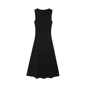 Robe midi chic pour femme, col rond, tissu satiné, taille élastique, style bohème décontracté, couleur unie, écologique, lavable, fabrication OEM, printemps - Product Image 3