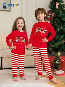 Piyama Keluarga Natal 2026 Motif Santa dan Rusa Berwarna Merah Bergaris, Set Pakaian Tidur Lengan Panjang untuk Dewasa dan Anak-Anak - Product Image 6