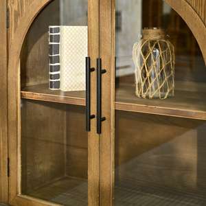 Mueble de Salón Estilo Rústico INNOVA, Diseño Arqueado con Puertas de Vidrio, Gabinete de Almacenamiento de Madera Sólida, Estilo Antiguo y Duradero - Product Image 6