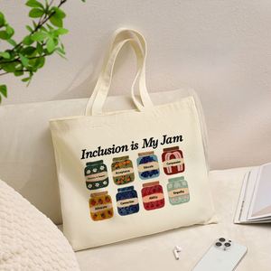 Sac fourre-tout en toile durable à motif 'Inclusion is My Jam', vintage, personnalisé, réutilisable, pour femme, sac à bandoulière de shopping sur mesure - Product Image 6