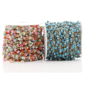 Chaîne en acier inoxydable avec perles de pierre naturelle colorées pour la fabrication de bracelets, forme irrégulière H1536 - Product Image 1