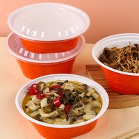 Bol alimentaire jetable de calibre 195 pour restaurant, en PP orange et blanc, avec couvercle transparent haut, pour plats à emporter