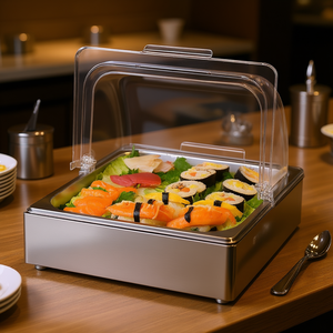 Contenedor de exhibición de alimentos de acero inoxidable con tapa transparente de 1 x 1/2 pan, bandeja de buffet de grado comercial para uso en restaurantes. - Product Image 2