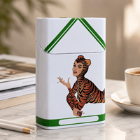 Boîte en métal vintage personnalisée imprimée, étui artistique pour le stockage du tabac et des accessoires de fumage, avec couvercle à charnière, mince et portable