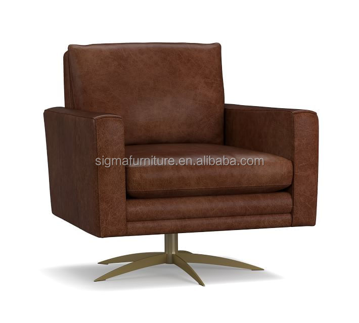 Living room furniture luxury leather chair swivel lounge armchairs