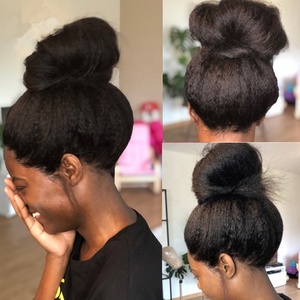 Perruque en dentelle 360 avec <span class=keywords><strong>queue</strong></span> <span class=keywords><strong>de</strong></span> <span class=keywords><strong>cheval</strong></span> tressée en chignon pour femmes noires Yaki, <span class=keywords><strong>cheveux</strong></span> indiens bruts <span class=keywords><strong>de</strong></span> haute densité, pré-épilés, cuticules alignées - Product Image 5