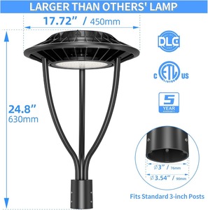 ETL Listado 60W LED Post Top Garden Light AC Power Iluminación exterior Dusk Dawn LED Post 3000K 4000K 5000K Opciones IP65 Aluminio - Product Image 6