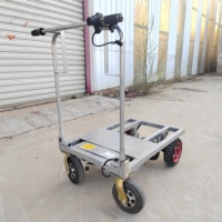 Carretilla Eléctrica de Cuatro Ruedas para Almacén CE, Carro Plano Eléctrico de Empuje Manual, Carretilla Eléctrica de Plataforma para Transporte