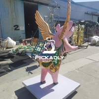 Escultura de Cerdo Pop Art, Moderna Estatua de Cerdo Volador de Fibra de Vidrio, Escultura Colorida de Pop Art para Decoración Interior y Exterior