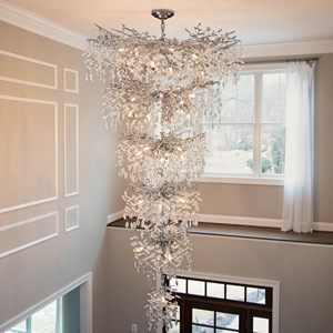 Lustre <span class=keywords><strong>en</strong></span> cristal K9 de luxe argenté à 6 niveaux, 75 pouces, 43 lumières, moderne, long et grand, pour hall d'entrée, escalier à plafond haut - Product Image 1