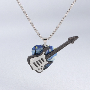 Collar con Colgante de Guitarra Estilo Punk <span class=keywords><strong>Rock</strong></span> con Diamantes y Perlas, Cadena de Eslabones para Hombre - Product Image 6