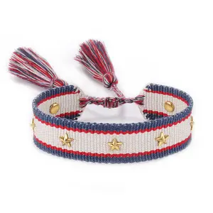 Charm Fabric Friendship Woven Embroidery Bracelet With Tassel Handmade Woven Bracelet With Texts