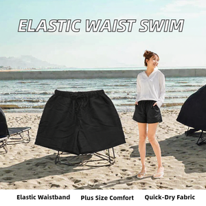 Short de bain noir à taille élastique pour homme, short de plage tissé, logo personnalisé, vêtements de plage décontractés - Product Image 2