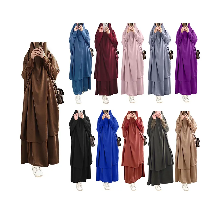 Baju Islami Muslim Dubai baru jubah Nida wanita 2 potong gaun doa Abaya Khimar jilbab