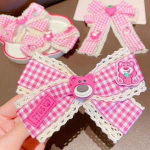Children's hair <b>clips</b>, strawberry bear plaid lace hair <b>clips</b>, gentle on hair, princess hair accessories. - Product Image 1