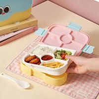 Boîte à lunch hermétique en plastique à grands yeux, motif dessin animé, compartimentée, avec fourchette et cuillère, pour tout-petits et écoliers