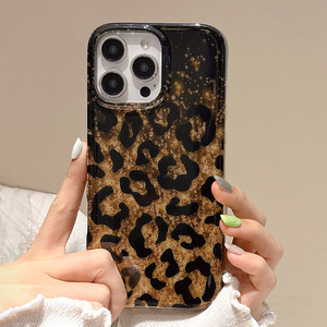 เคสโทรศัพท์กากเพชรลายเสือดาวสีดำรูปใบไม้สีทองมีสไตล์สำหรับ <span class=keywords><strong>iPhone</strong></span> 16 15 14 13 PRO MAX เคสด้านหลังลายสัตว์กันกระแทก - Product Image 3