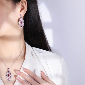 High Quality Eco-friendly Copper 5*9MM Red Cubic Zirconia Retro Ancient Style Handmade Pendant <b>Earrings</b> Jewelry <b>Sets</b> for Women - Product Image 6