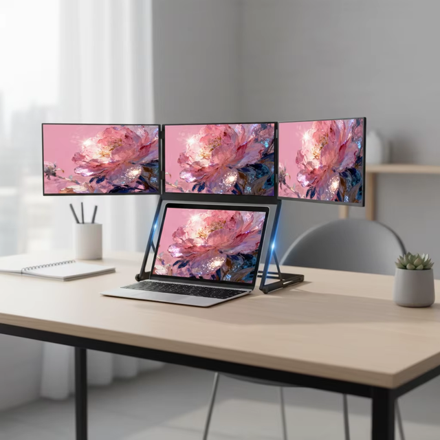 15.6-Inch Triple Screen Monitor with USB Type-C Ports IPS LED 1080P FHD OEM Business Use Built-in Speaker