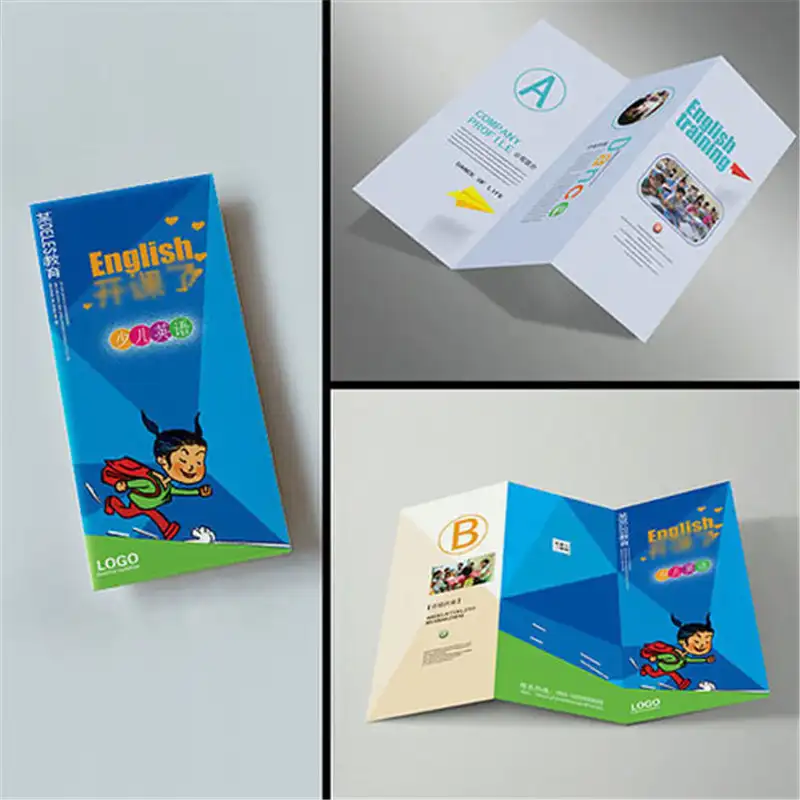Servicio de impresión de logotipo en Color, tamaño personalizado, barato, A2, A3, A4, A5, A6, carpeta de folleto, impresión de folleto