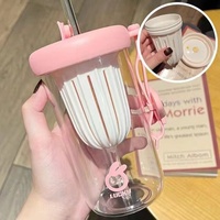 Tasse de paille en verre de style dessin animé mignon pour thé eau jus infusion à froid avec logo personnalisable pour le service d'eau de lait de café de fête