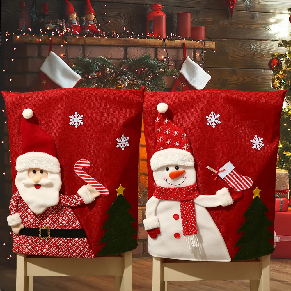 Santa Claus Snowman Carton Pattern Christmas Chairs Covers Chair Christmas For Xmas Party Holiday