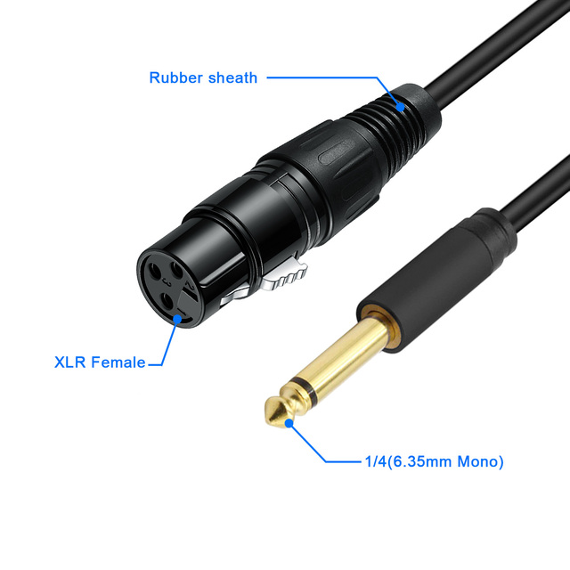 3.3/6.6/10ft XLR 3P Female 1/4inch TS MONO Male Microphone Cable for HDTV PVC Jacket Connector 3.5mm Stock Mixer Amplifier