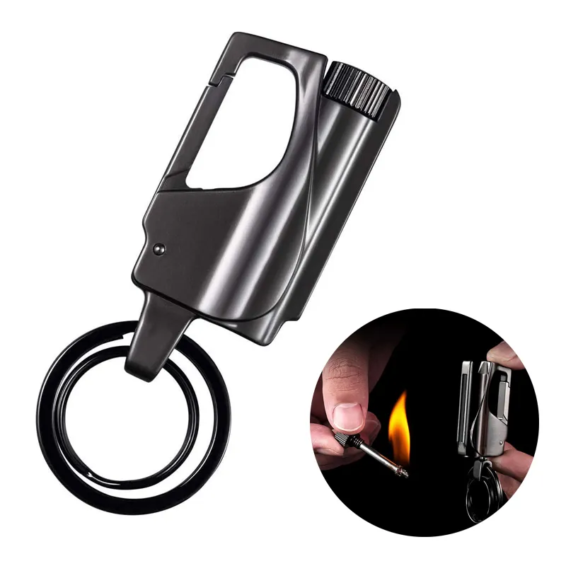 Multifunction Keychain Lighter with Bottle Opener Waterproof Flint Metal Matchstick EDC Keychain Emergency Firestarter Kit