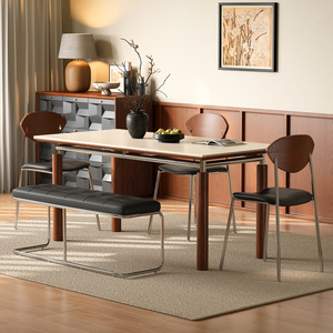 Mesa de Comedor Bauhaus de Bambú con Superficie de Roca, Estilo Retro Francés, Desmontable, Rectangular, para Apartamentos Pequeños, Estilo Mediados de <span class=keywords><strong>Siglo</strong></span> - Product Image 2
