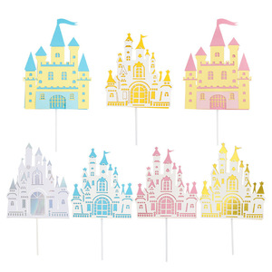 Cartoon Fairy Tale 3D Castle Cake Toppers Paper Die Cut Birthday Party Decorations Double Layer Princess Prince Theme - Product Image 5