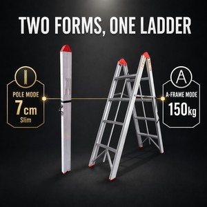 Échelle pliante 3-6 marches 2-en-1, modèle A et télescopique mince, en aluminium aéronautique de 7 cm, capacité 150 kg, pour la maison et l'extérieur - Product Image 3