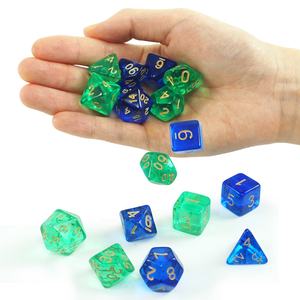 Dados poliédricos dnd personalizados, juego de dados <span class=keywords><strong>rpg</strong></span> 7 transparentes, verde, azul, d4, d6, d8, d10, d12, d20, GEMA, dados, número de oro para juego de mesa divertido - Product Image 2