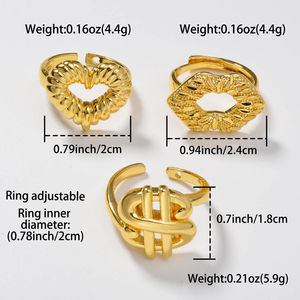Anillos de Joyería de Moda, Chapados en Oro de 18K, Diseño de Corazón de Cobre, Anillos Ajustables Abiertos para Mujer - Product Image 6
