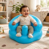 Siège gonflable bleu simple pour bébé avec pompe intégrée 2-en-1 : canapé d'apprentissage et d'alimentation pour nourrissons (vente en gros)