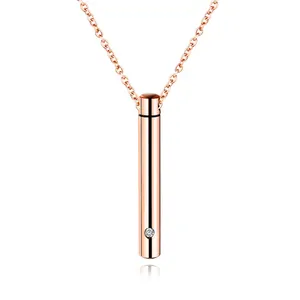 Stainless Steel Jewelry Zircon Essential Oil Perfume Necklace Vertical Bar Cremation Urn Pendant Necklace Pet Memorial