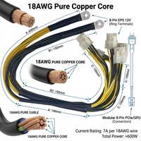 وصلة طاقة مخصصة لوحدة معالجة الرسومات (GPU) من طرف حلقي إلى 4x 6+2 موصل PCIe، سلك نحاسي 18AWG لتزويد طاقة الخوادم والتعدين، OEM ODM