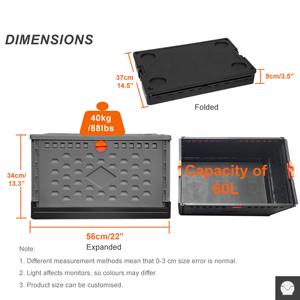 Caisse utilitaire pliable robuste de 60 L, poignées réglables, capacité de 45 kg, noir orange, matériau PP imperméable, facile - Product Image 4