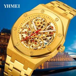 Reloj automático YHMEI de lujo de acero inoxidable resistente al agua de alta calidad para hombres, relojes mecánicos, reloj de pulsera redondo de aleación de Zinc
