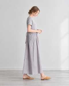 Leinen-Baumwoll-Maxikleid für Damen, locker geschnitten, Kurzarm, fließender Kaftan-Stil, elegantes Freizeitkleid mit Taschen, B2B Großhandelslieferant - Product Image 2