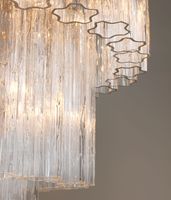 Grand lustre italien à plusieurs niveaux, long, suspendu, en verre de Murano transparent