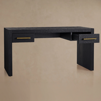 Bureau Parsons moderne en chêne teinté noir anthracite avec deux tiroirs, poignées dorées, pieds design, idéal pour bureau à domicile, vente en gros sur mesure