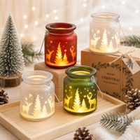 En gros Pot à bougie vide en verre dépoli avec poignée en fil métallique, motif cerf et sapin, accent cadeau saisonnier d'hiver