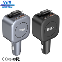 IBD pabrik grosir 96W kabel dapat ditarik pengisi daya mobil pengisian cepat telepon Tipe c PD30W USB QC30W PPS33W 3 in 1 adaptor mobil