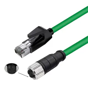 كابل شبكة مقاوم للماء M12 4pin D كابل ذكر أنثى زاوية مستقيمة إلى كابل RJ45 Ethernet Cat6 صناعي محمي