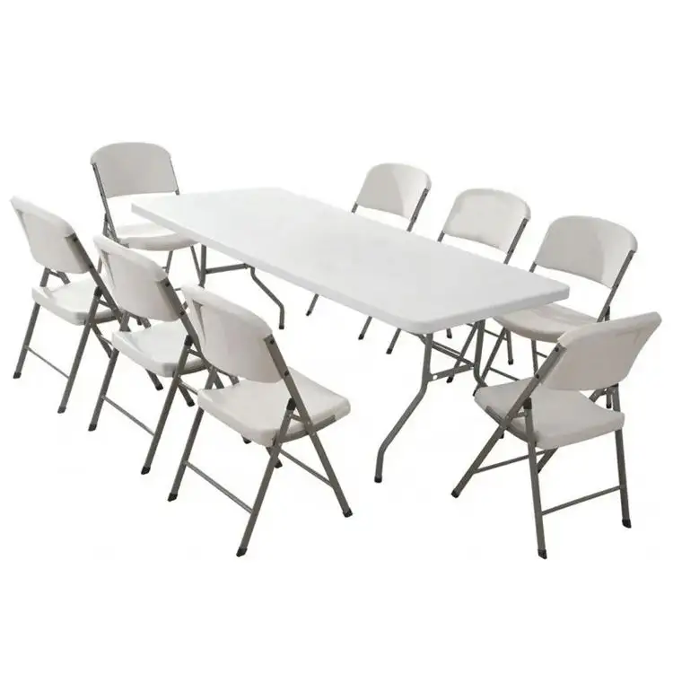 เก้าอี้และโต๊ะพับพลาสติกสำหรับสวนกลางแจ้งสีขาวสำหรับงานอีเวนต์