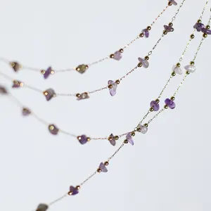 Moge Ametist Kolye Fine Jewelry Amethyst Irregular Gold Beads Purple Crystal Necklace Stainless Steel Short Chain Women